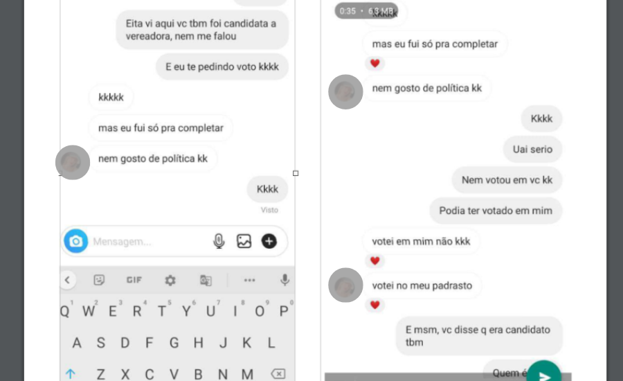 Supostas conversas do ex-vereador com uma das mulheres de candidaturas fastamas | Foto: print do processo