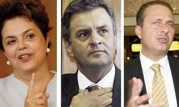 Dilma Rousseff, Aécio Neves e Eduardo Campos: debate com mais ênfase sobre economia, qualidade dos serviços públicos e desenvolvimento sustentável