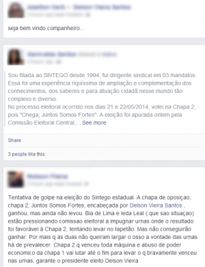 Imagem do perfil do candidato Delson Vieira, da Chapa 2, com mensagens de apoio. Foto: Reprodução/Faceboo