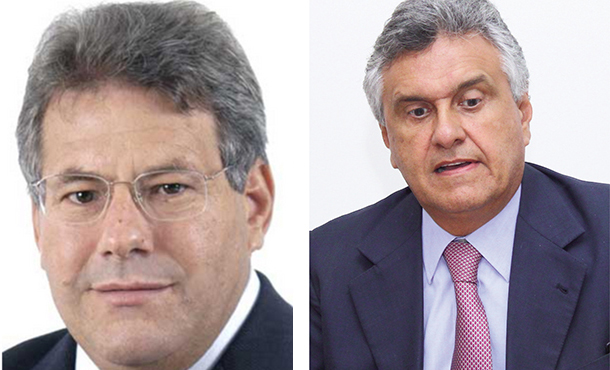 Deputado estadual Luiz Carlos do Carmo (PMDB), à esquerda, e deputado federal pré-candidato ao Senado Ronaldo Caiado (DEM), à direita