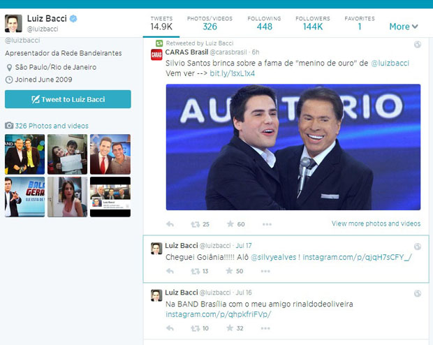 Em sua página no Twitter, destaque para o registro da postagem endereçada à ex-colega da Record, Silvye Alves: apenas “piada interna”?