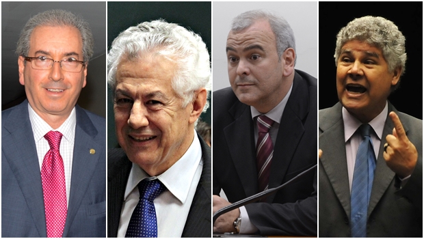 Eduardo Cunha (PMDB-RJ); Arlindo Chinaglia (PT-SP), Júlio Delgado (PSB-MG); e Chico Alencar (PSOL-RJ) na disputa pela presidência | Fotos: Agência Brasil e Câmara dos Deputados