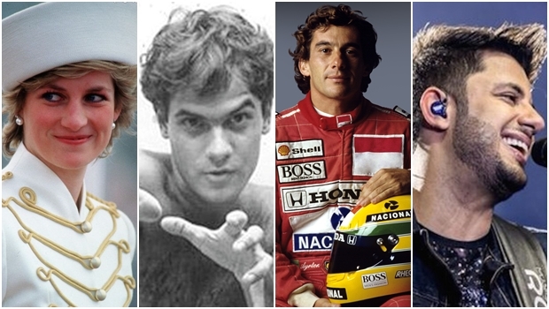 Princesa Diana, cantor Cazuza, piloto Ayrton Senna e Cristiano Araújo: os três primeiros teriam sido “heróis do mundo pop”? É para o que Zeca parece apontar em seu texto polêmico sobre o goiano | Fotos: Divulgação