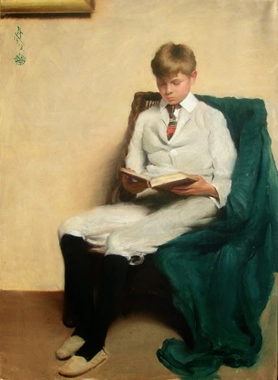 Leitura 6 reader Edmund C. Tarbell - American 1862–1938 - Portrait of a Boy Reading, 1913