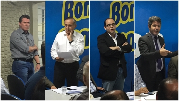 Pré-candidatos Giuseppe Vecci, Anselmo Pereira, Fábio Sousa e Delegado Waldir no evento | Fotos: Alexandre Parrode