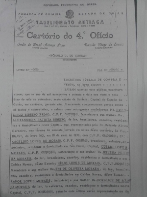 Compra da Fazenda Mutirama em 1972 registrada em cartório