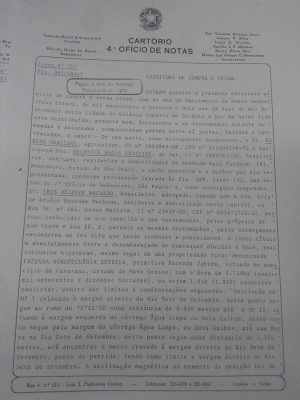 Registro em cartório da compra da Fazenda Estrela em 1982