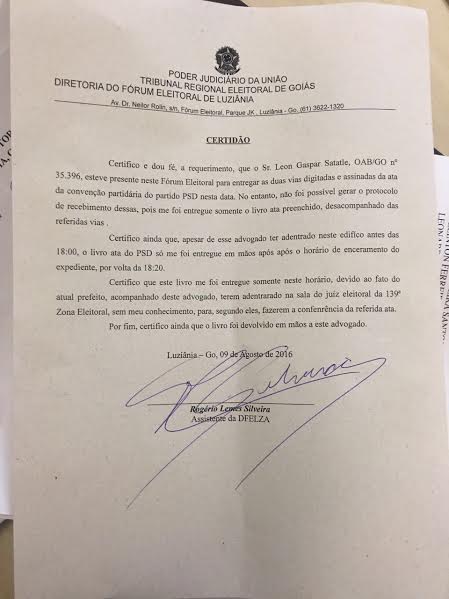 Documento da Justiça Eleitoral mostra que PSD não cumpriu determinações legais