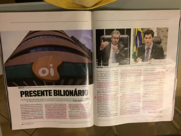 Reportagem da revista Veja que conta trama para beneficiar empresas de telecomunicações, principalmente a OI