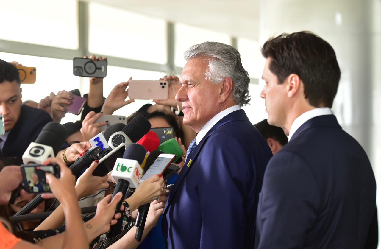 Governador Ronaldo Caiado concede entrevista coletiva para a imprensa nacional | Foto: Cristiano Borges
